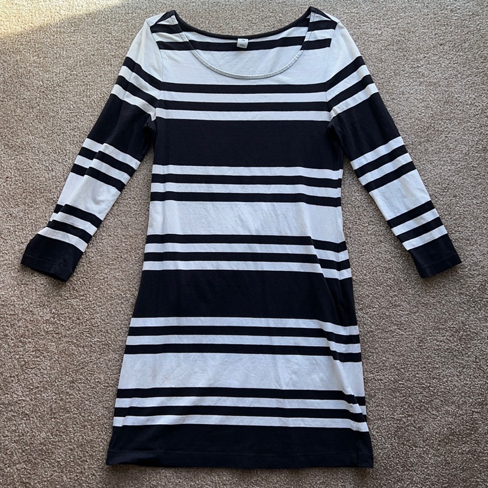 Black and white striped autumn dress